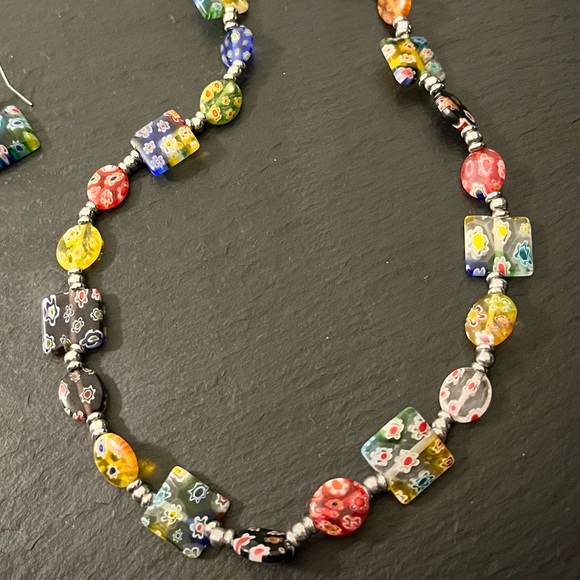 MillieFiori Art Glass Drop Dangle Earrings And Necklace Art To Wear Set - Picture 2 of 16